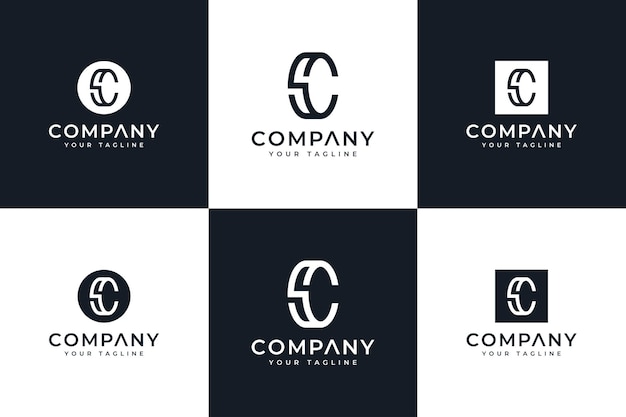 Conjunto de diseño creativo del logotipo de la letra sc para todos los usos.