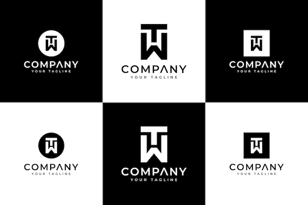 Conjunto de diseño creativo del logotipo de la letra tw para todos los usos
