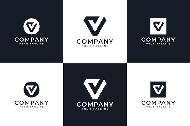 Conjunto de diseño creativo del logotipo de verificación de letra v para todos los usos