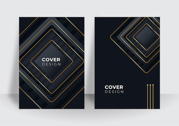 Conjunto de diseño de cubierta negra moderna. Patrón de línea dinámica de oro creativo de lujo. Fondo de vector premium formal para folleto comercial, cartel, cuaderno, plantilla de menú