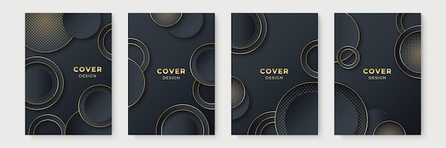 Conjunto de diseño de cubierta de oro negro moderno. Patrón de línea diagonal dinámica de oro creativo de lujo. Fondo de vector premium formal para folleto comercial, cartel, cuaderno, plantilla de menú