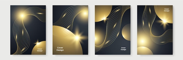 Conjunto de diseño de cubierta de oro negro moderno. Patrón de líneas creativas de lujo en colores premium: negro, dorado y blanco. Vector formal para portada de cuaderno, cartel de negocios, plantilla de folleto, diseño de revista