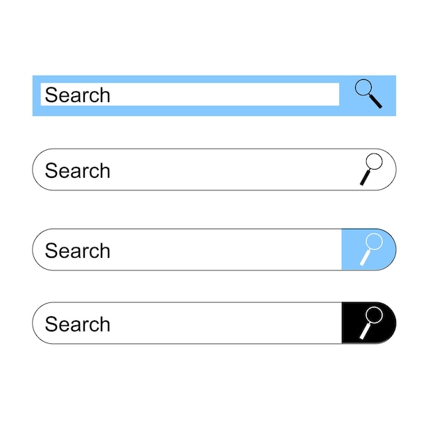 Vector conjunto de diseño de elemento de vector de barra de búsqueda de plantilla de interfaz de usuario de cuadros de búsqueda aislado sobre fondo blanco