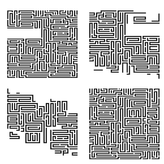 Conjunto Diseño de elementos de fondo textura de laberinto Magnífica plantilla de imagen gráfica blanco negro para psicología de libros resolución de problemas creativos pensamiento lógico tecnología de TI vector ilustración eps10