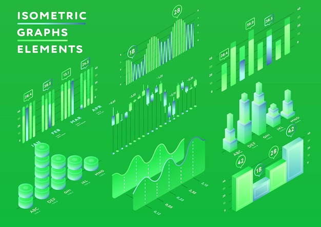 Conjunto de diseño de elementos gráficos y gráficos isométricos