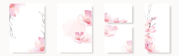 Vector conjunto de diseño de elementos de vector de acuarela de flor de cerezo