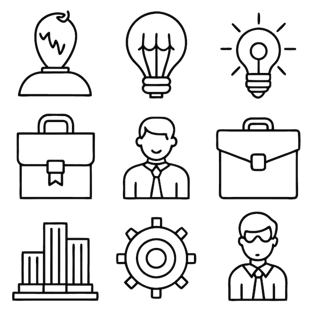 Conjunto de diseño de esquema de marketing de gestión de ilustraciones de iconos comerciales