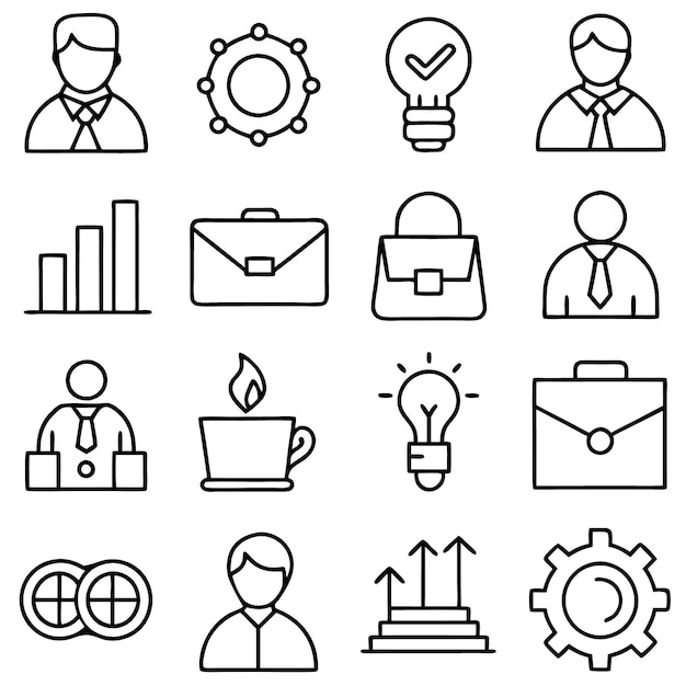 Conjunto de diseño de esquema de marketing de gestión de ilustraciones de iconos comerciales
