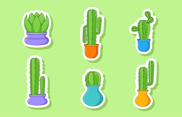 Conjunto de diseño de etiqueta de cactus