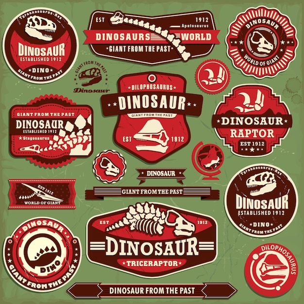 Conjunto de diseño de etiqueta de dinosaurio vintage