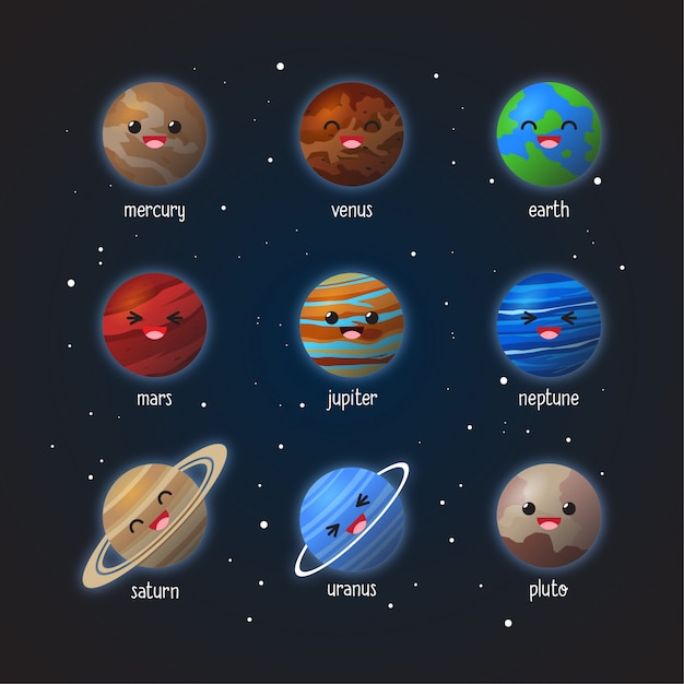 Conjunto de diseño de expresión de planetas lindos