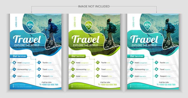 Vector conjunto de diseño de folleto de viaje a4 o póster para promoción empresarial de agencia de viajes
