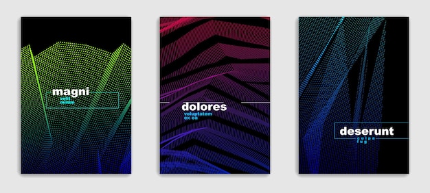 Conjunto de diseño de folletos modernos mínimos vectoriales de líneas abstractas, plantillas de portada, gradiente geométrico de medio tono. Para pancartas, pancartas, carteles, volantes. Hermosa y especial textura de patrón.