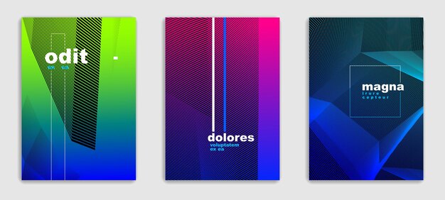 Conjunto de diseño de folletos modernos mínimos vectoriales de líneas abstractas, plantillas de portada, gradiente geométrico de medio tono. Para pancartas, pancartas, carteles, volantes. Hermosa y especial textura de patrón.