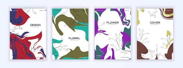 un conjunto de diseño de fondo abstracto cubre con elementos de línea ramas hojas hierbas plantas