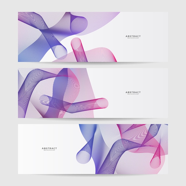 Conjunto de diseño de fondo de banner que fluye de onda abstracta Ilustración vectorial Partículas que fluyen onda movimiento dinámico flujo tecnología digital líneas curvas