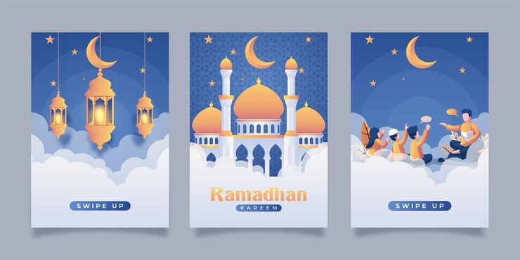 Conjunto de diseño de fondo islámico de retrato de plantilla de ramadán de publicación de redes socialespóstervolantebannerfolleto