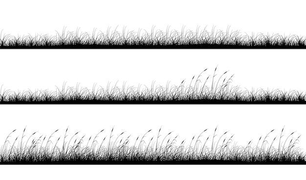 Vector conjunto de diseño de fondos panorámicos de hierba y cañas de pradera