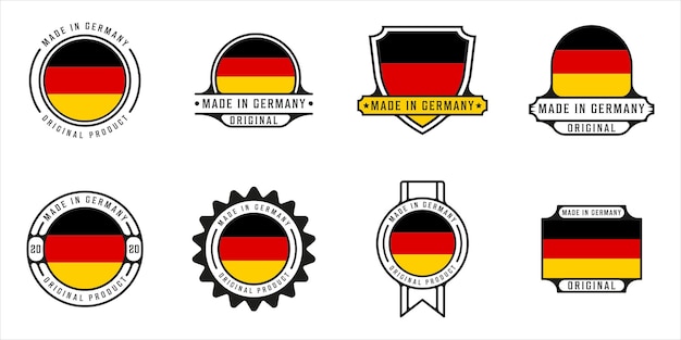 Vector conjunto de diseño gráfico del icono de la plantilla del ejemplo del vector del esquema del logotipo de hecho en alemania. colección de paquetes de bandera del país con varias insignias y tipografías