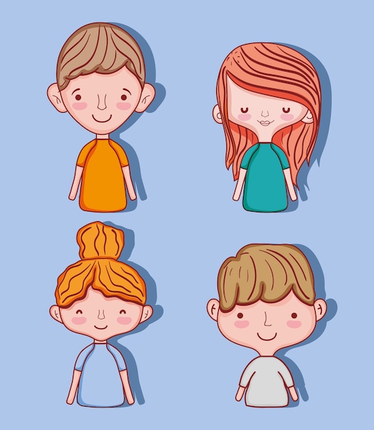 Conjunto de diseño gráfico lindo del ejemplo del vector de la colección de los dibujos animados de los niños