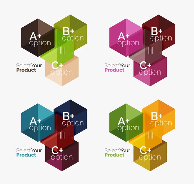 Conjunto de diseño hexagonal geométrico abstracto con opciones y texto