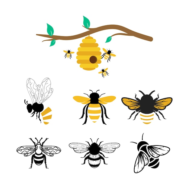 Conjunto de diseño de icono de abejas plantilla de paquete aislado