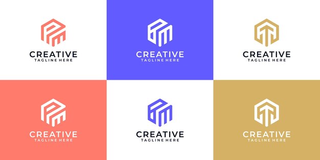 Conjunto de diseño de icono de logotipo de hexágono inteligente abstracto