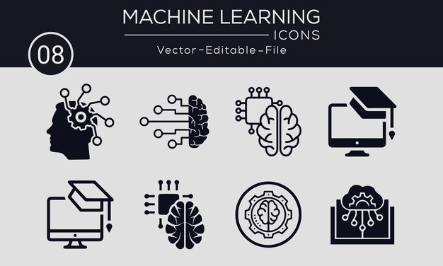 Conjunto de diseño de iconos de concepto de aprendizaje automático Se puede utilizar para web y aplicaciones