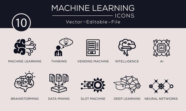 Conjunto de diseño de iconos de concepto de aprendizaje automático Se puede utilizar para web y aplicaciones