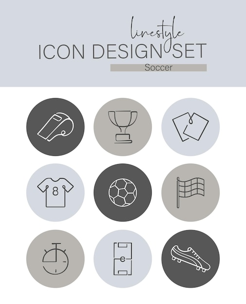 Conjunto de diseño de iconos de estilo de línea Fútbol