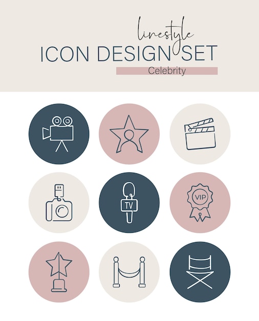 Vector conjunto de diseño de iconos de estilo lineal celebridad