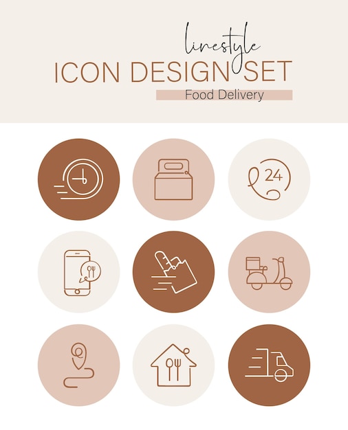 Conjunto de diseño de iconos de estilo lineal entrega de comida