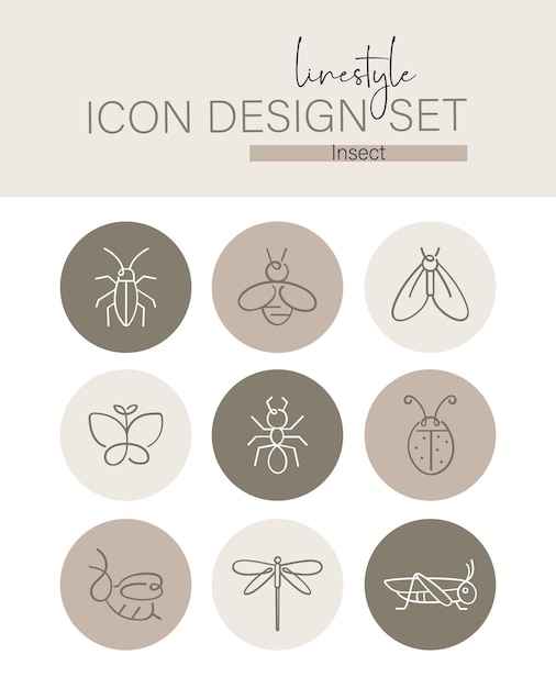 Vector conjunto de diseño de iconos de estilo lineal insecto