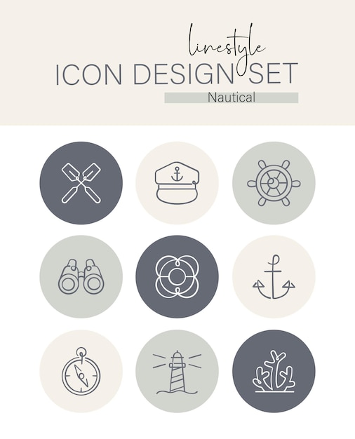 Vector conjunto de diseño de iconos de estilo lineal náutico