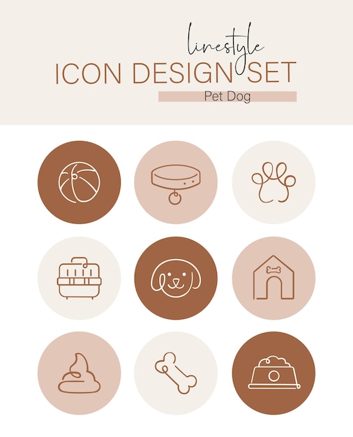 Conjunto de diseño de iconos de estilo lineal Perro mascota