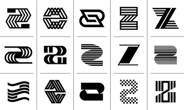 Conjunto de diseño de iconos de la letra Z de la línea de mezcla simple