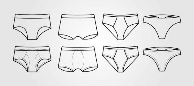 Conjunto de diseño de ilustración de arte de línea de logotipo de icono de ropa interior, diseño de logotipo de pantalones de ropa interior de hombre y mujer