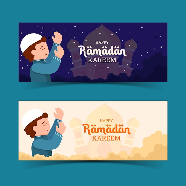 Conjunto de diseño de ilustración de banner horizontal de ramadan kareem