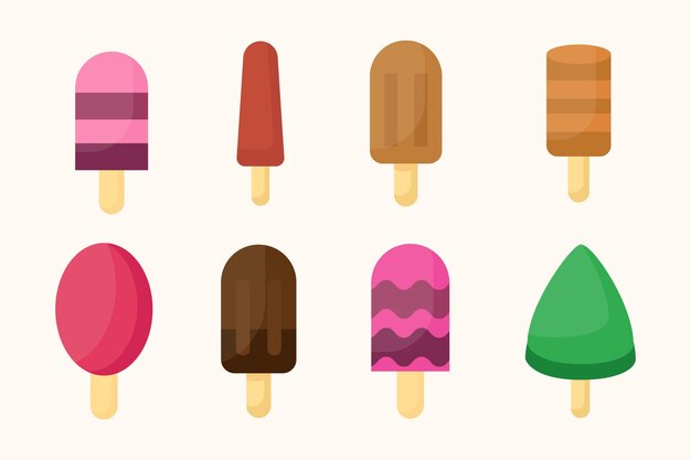 Conjunto de diseño de ilustración de helado de diferentes sabores