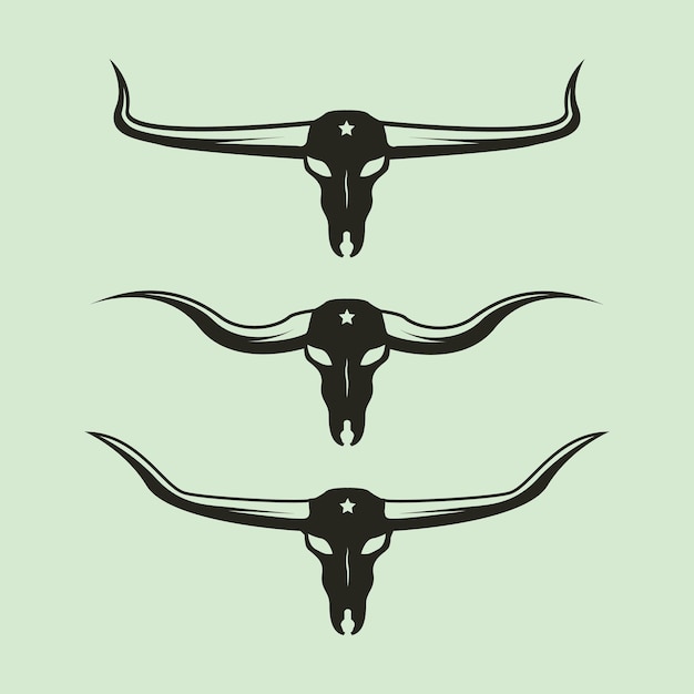 Conjunto de diseño de ilustración de símbolo de vector de silueta de cuerno largo de cabeza de vaca diseño de cabeza de cuerno largo