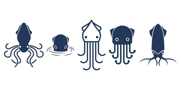 Conjunto de diseño de ilustración de vector de logotipo de calamar Inspiración de plantilla de diseño de logotipo de pulpo calamar sepia