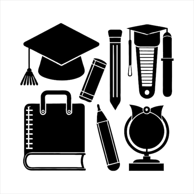 Conjunto de diseño de ilustración vectorial de silueta del símbolo de éxito educativo