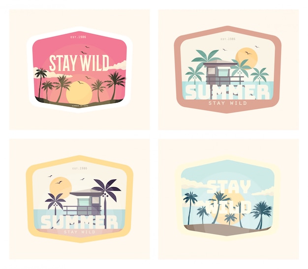 Vector conjunto de diseño de ilustración vintage de verano