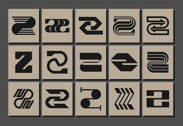Conjunto de diseño de línea plana de lujo con letra abstracta Z y logotipo número 2