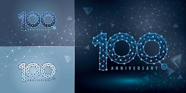 Conjunto de diseño de logotipo de 100 aniversario cien años celebrando el logotipo de aniversario logotipo abstracto de connect dots tech number