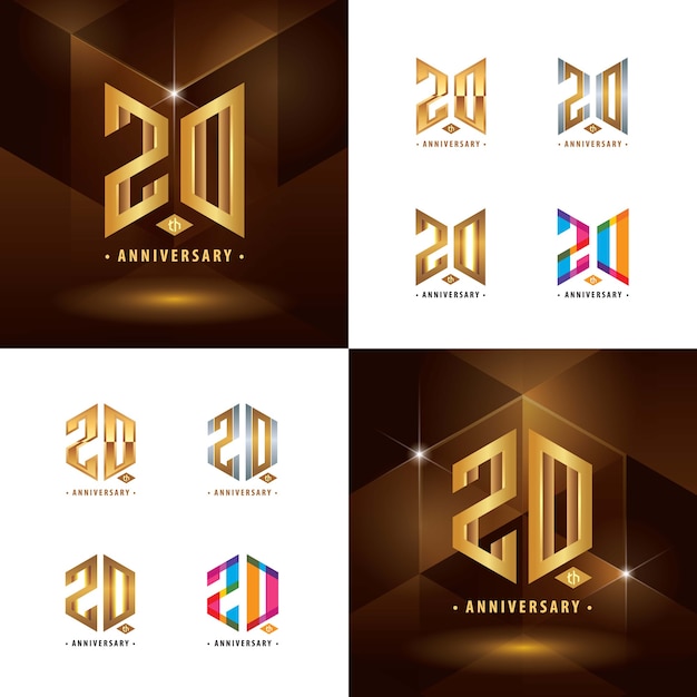 Conjunto de diseño de logotipo de 20 aniversario
