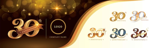 Conjunto de diseño de logotipo del 30 aniversario, celebración del logotipo de treinta años, número de logotipo de lujo dorado