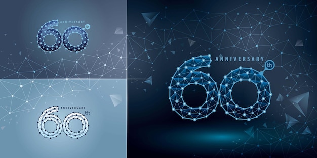 Conjunto de diseño de logotipo de 60 aniversario Sesenta años celebrando el logotipo del aniversario Logotipo abstracto de Connect Dots Tech Number