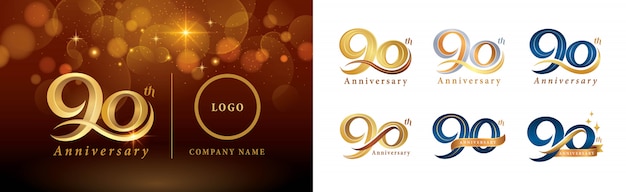 Conjunto de diseño de logotipo del 90 aniversario, noventa años celebrando el logotipo del aniversario