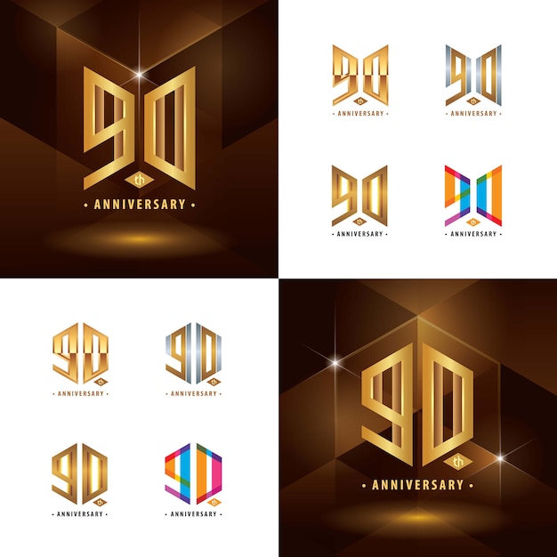 Conjunto de diseño de logotipo de 90 aniversario